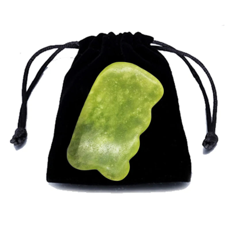 Natural Gua Sha Jade Stone for Face Guasha Massage Tools Body Acupuncture Stick Beauty Gouache Scraper with Black Velvet Bag