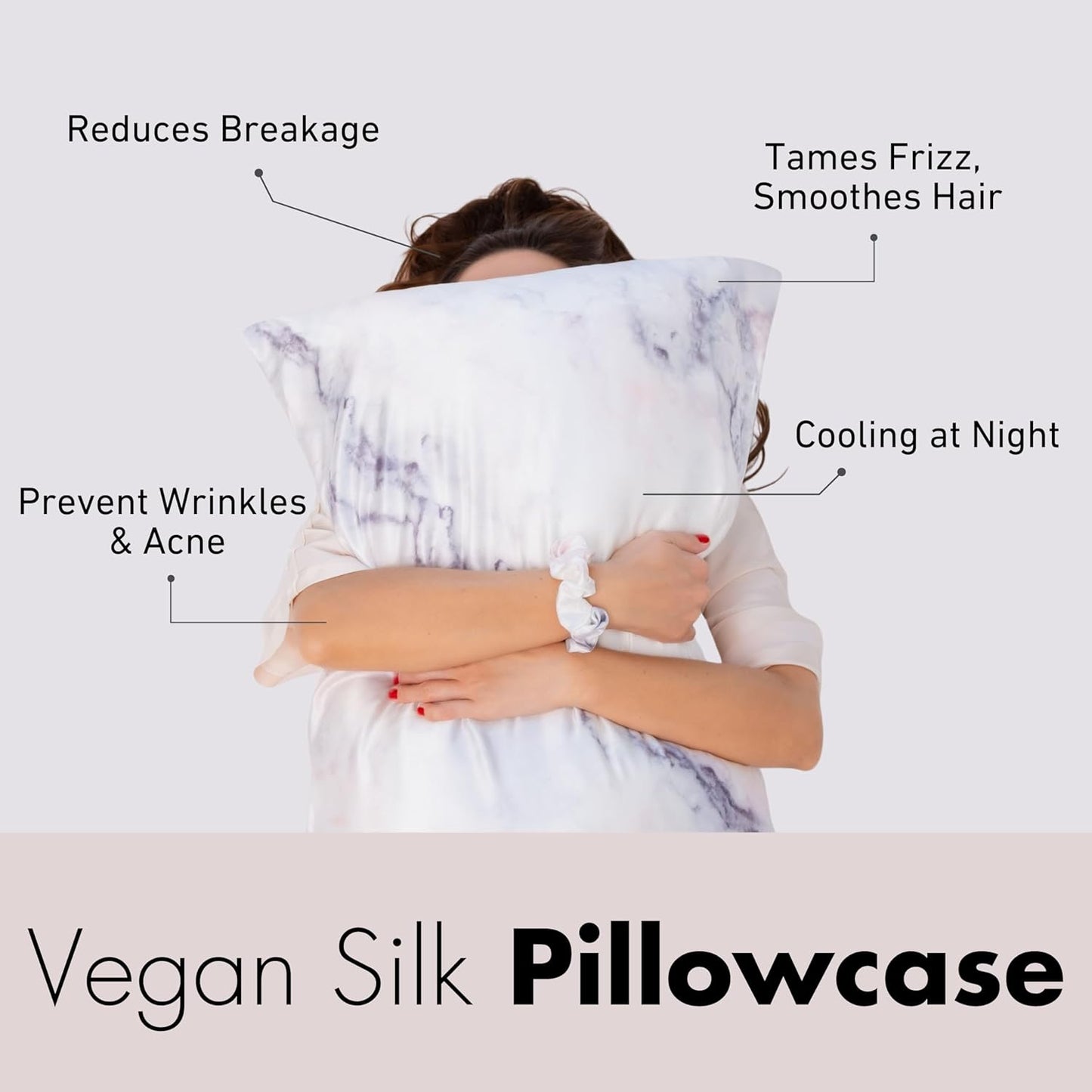 Satin Pillowcase Gift Set for Women – Grey Ivory, Silky Soft, Reduces Frizz | Includes Satin Eye Mask & Scrunchie | for Curly Hair, Sensitive Skin | Gift for Mom, Daughter, Girlfriend