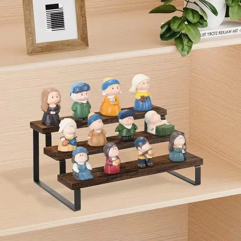 3 Tier Wooden Display Riser Cupcake Stand Perfume Makeup Mini Figure Holder Kitchen Countertop Spice Rack Organizer Shelf