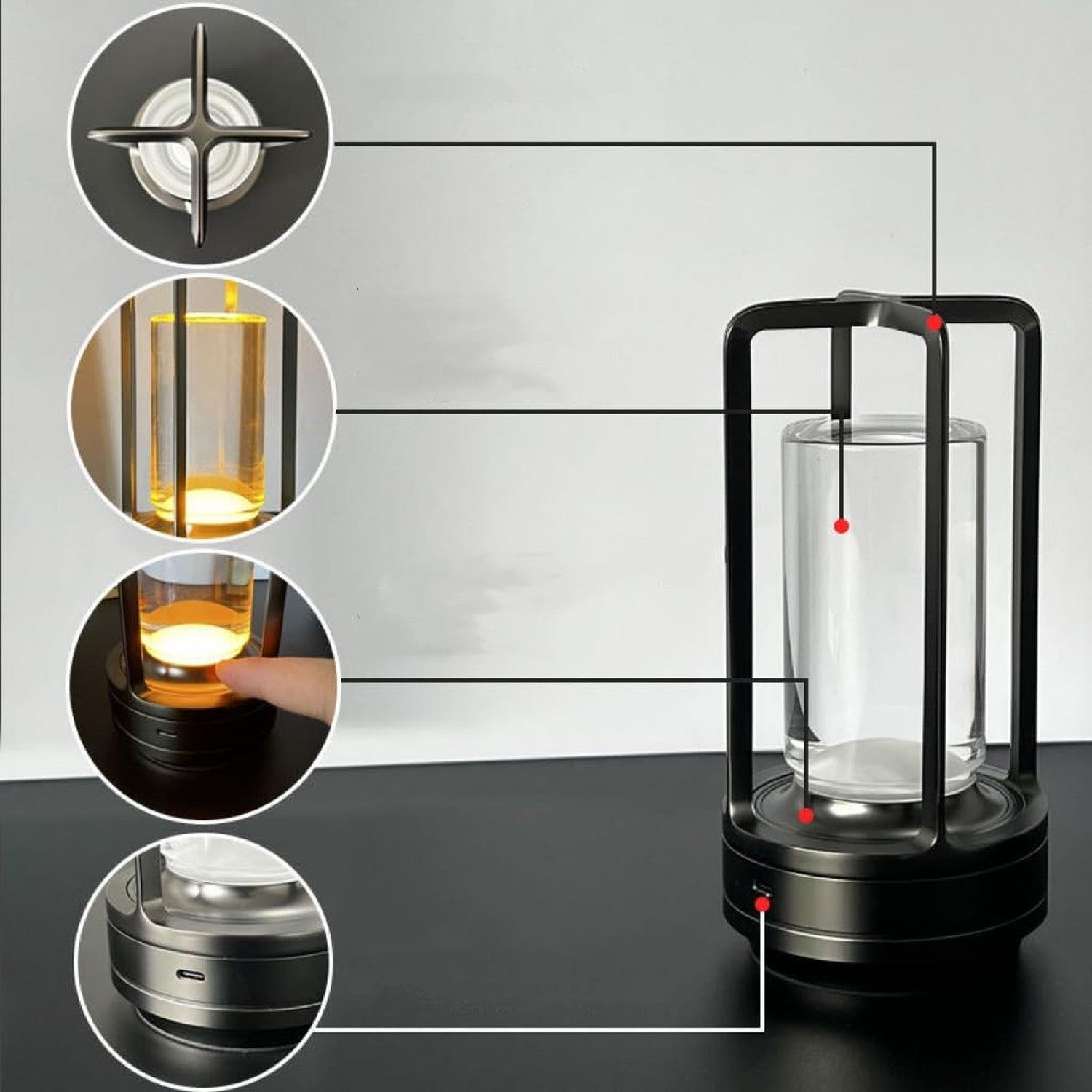 Portable Metal Table Lamp for Indoor/Outdoor ,Rechargeable Cordless LED Lamp,...