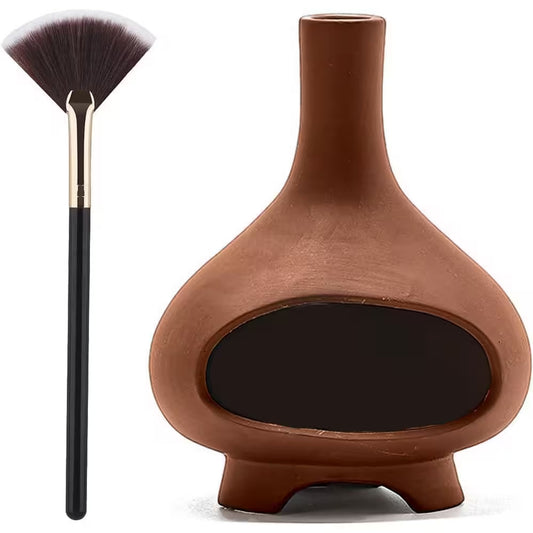 Brown Ceramic Incense Burner with Chimney and Brush