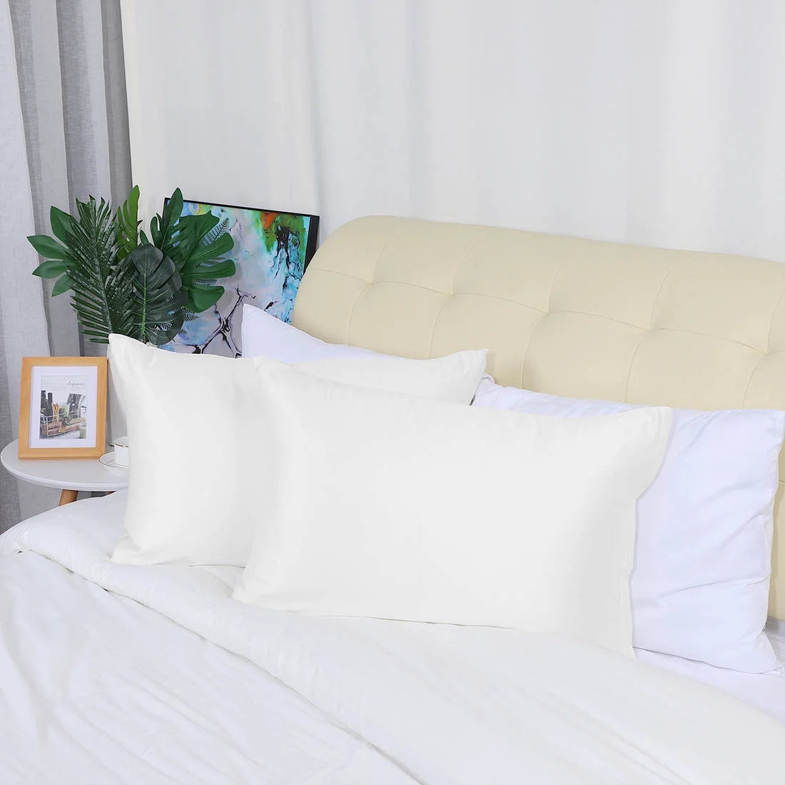 Set of 4 Silky Satin Pillowcases Pillow Cover White King