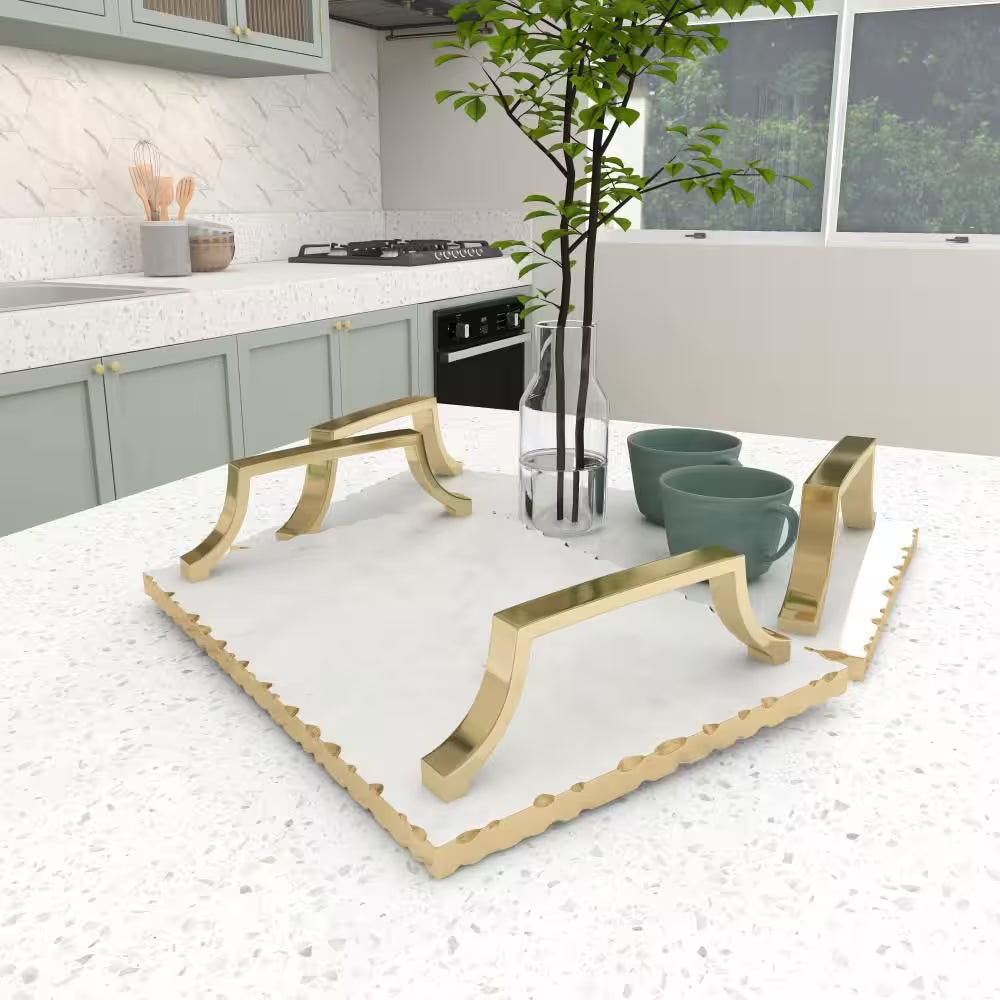 Gold Ceramic Decorative Tray with Gold Handles (Set of 2)