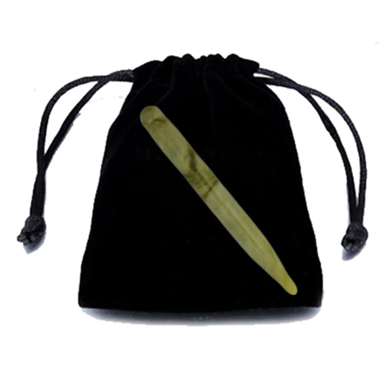 Natural Gua Sha Jade Stone for Face Guasha Massage Tools Body Acupuncture Stick Beauty Gouache Scraper with Black Velvet Bag