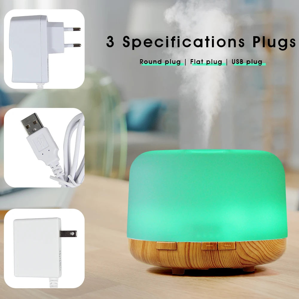 500Ml Essential Oil Diffuser Quiet Aroma Mist Diffusers Ultrasonic Air Humidifier Remote Control Timing Function with Lights