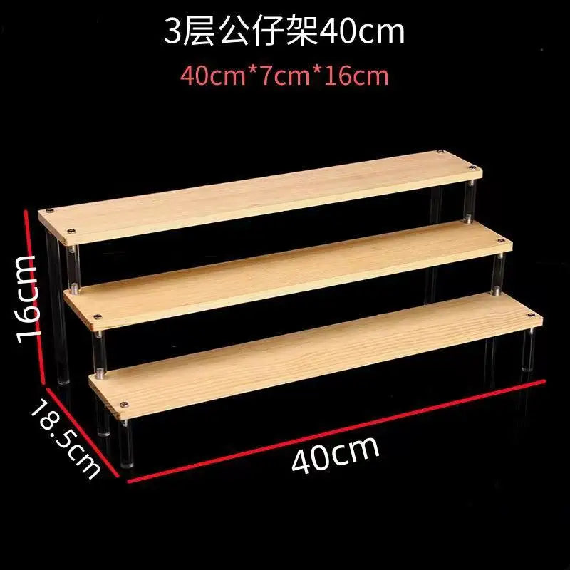 1-5 Tier Acrylic and Solid Wood Panel with Clear Acrylic Column Display Stand for Perfume, Cosmetic, Car Modle, Toy Storage Rack