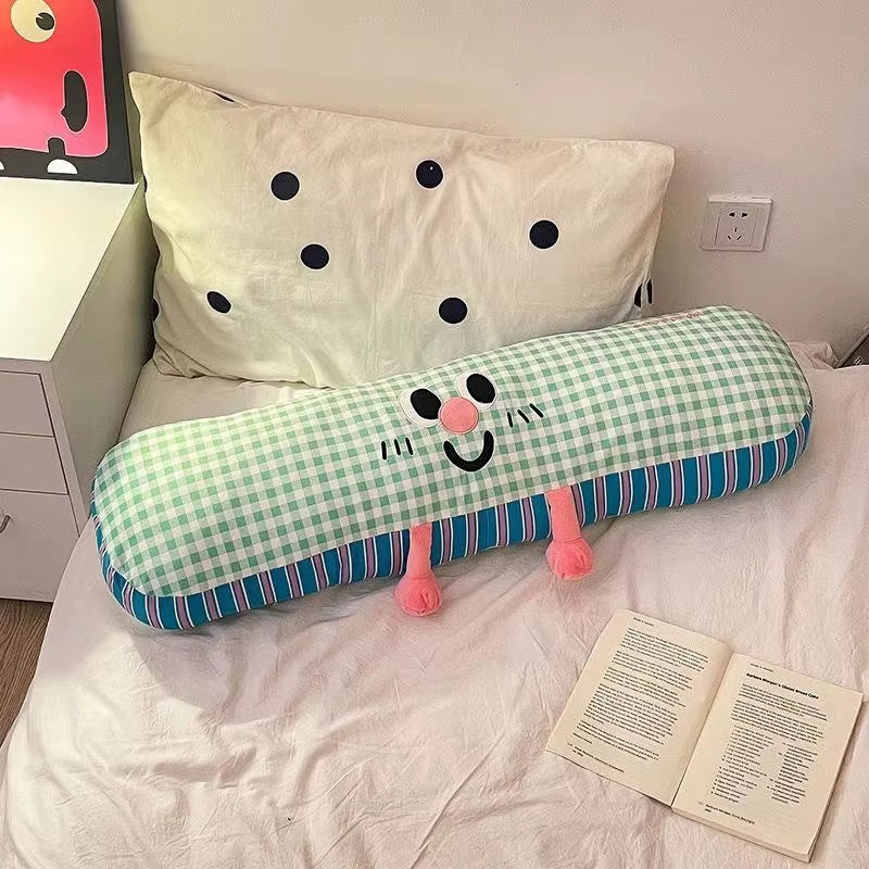 Long Grid Sleeping Pillow Side Sleeping Leg Clamp Pillow Cute Pillows Bed Cushion Pillow Cartoon Print Decorate Plush Pillows