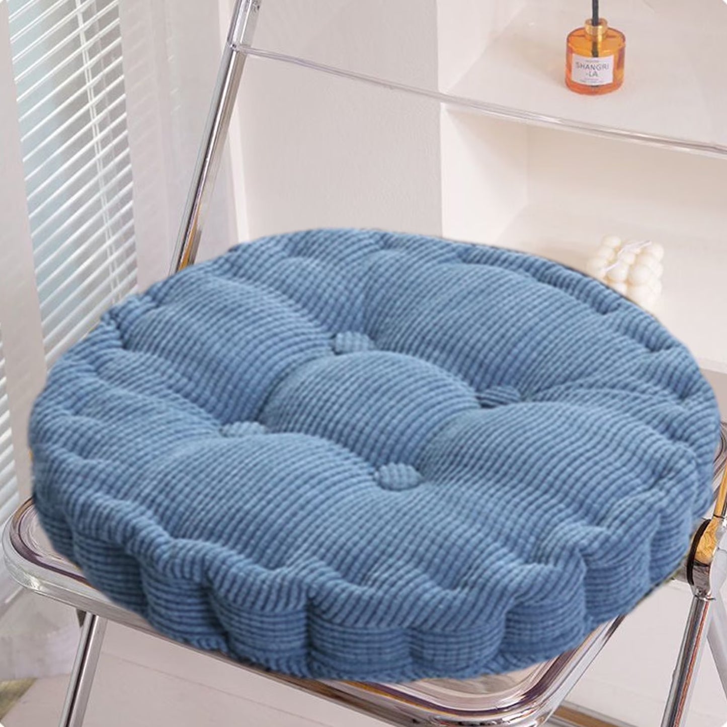 round Floor Pillow, Large Meditation Seat Cushion for Adult, 16" Circle Tufted Corduroy Solid Chair Pad, Thicken Soft Cotton Filled Seat Pads Non-Slip Floor Cushion for Living Room Tatami Patio
