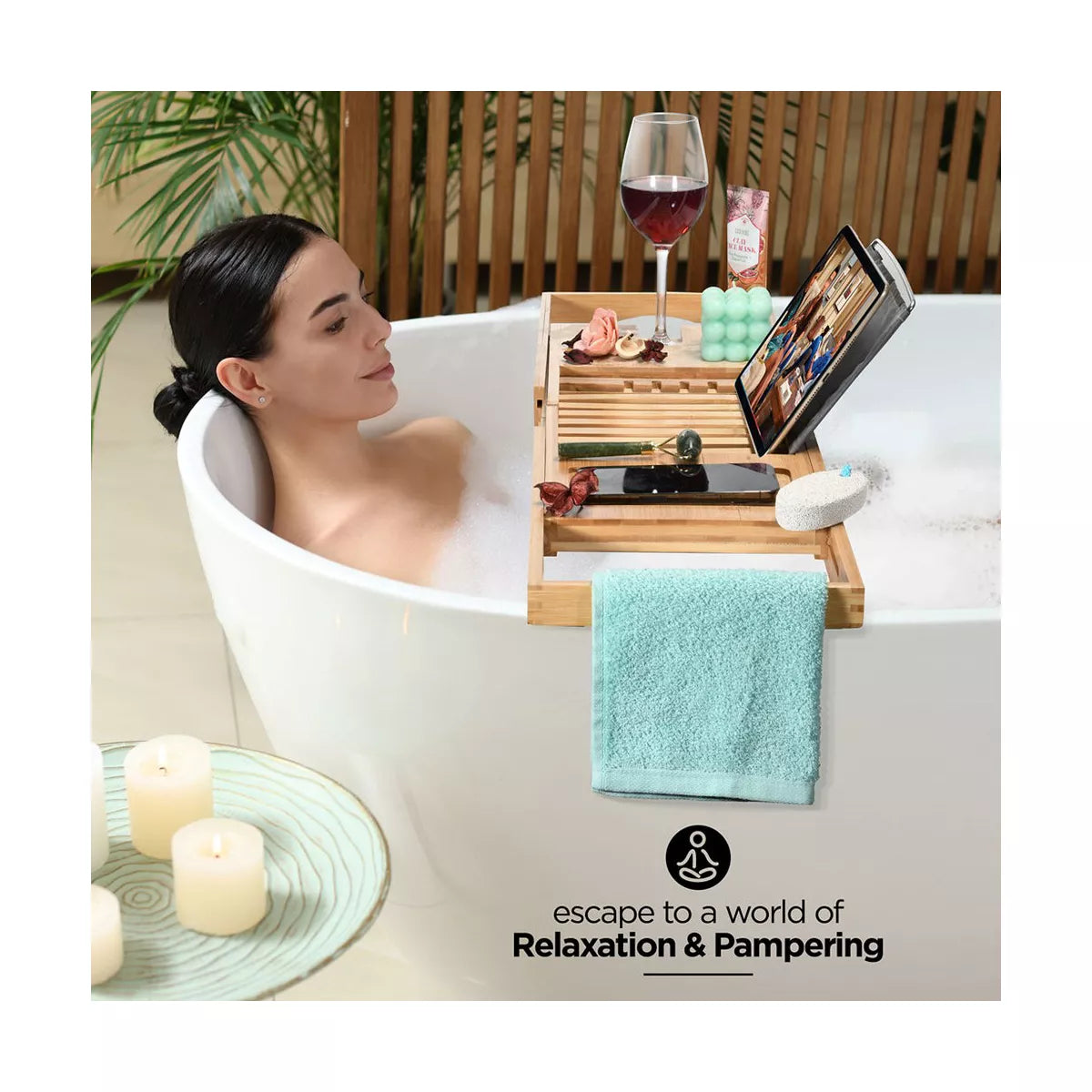tub Caddy - Foldable Expandable Size, Fits Most Tubs Waterproof tub Tray & Caddy Tray Holder for Wine Glass, Book, Soap, Phone Homeitusa