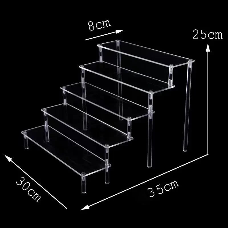 1-5 Tier Acrylic and Solid Wood Panel with Clear Acrylic Column Display Stand for Perfume, Cosmetic, Car Modle, Toy Storage Rack