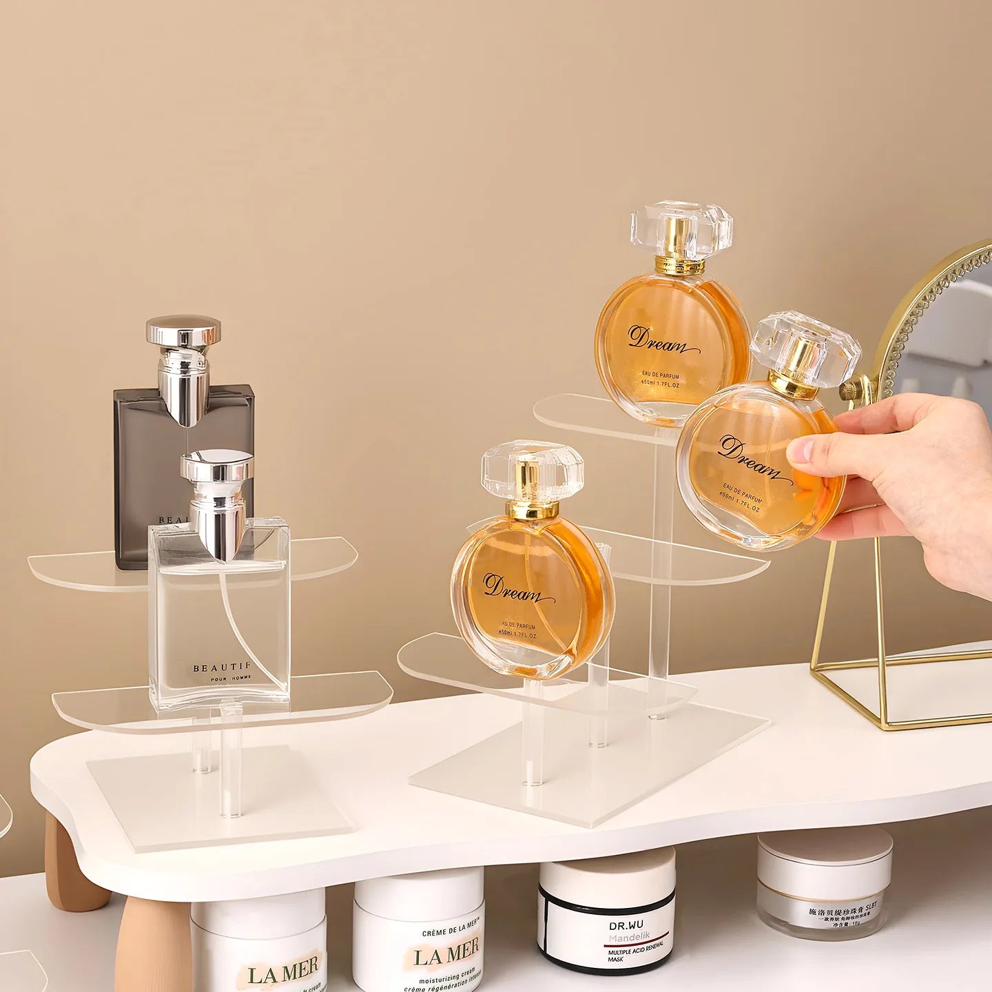 1Pc Desktop 2-4 Layer Display Shelf Stepped Acrylic Transparent Storage Rack Is Suitable for Perfume Hand Doll Organizer