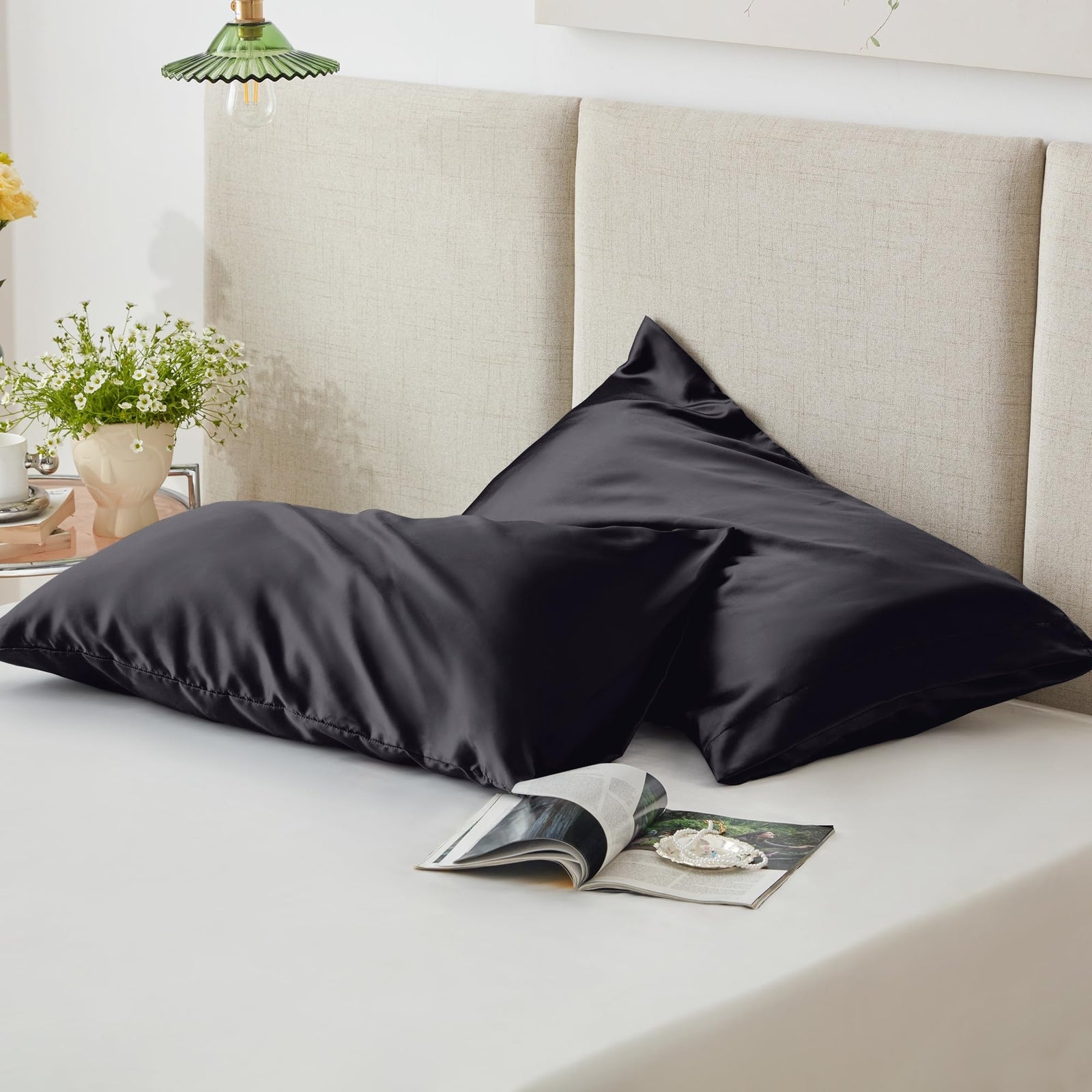 Satin Pillowcase for Hair and Skin Black, 20X30 Inches
