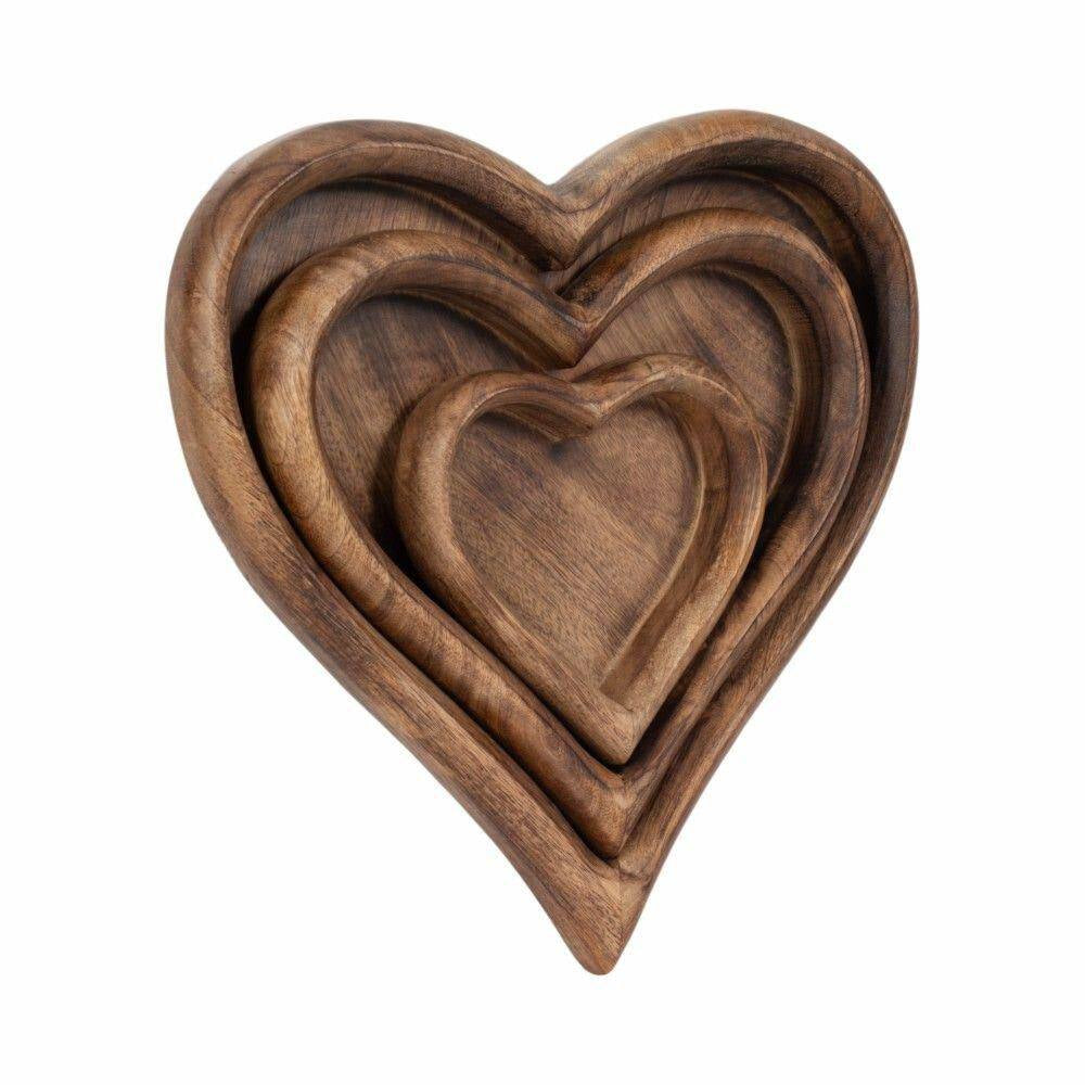 Dark Brown 7/11/14 In. Wood Heart-Shaped Decorative Trays (Set of 3)
