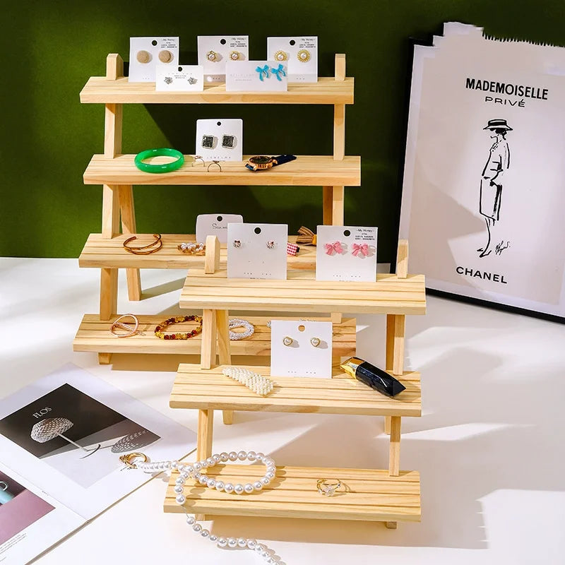 Solid Wood Stepped Jewelry Display Rack Household Bedroom Cosmetics Perfume Storage Living Room Doll Car Model Display Rack
