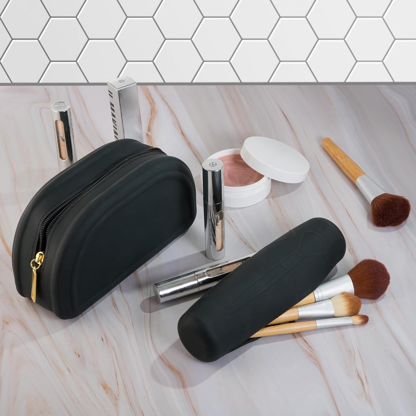 Silicone Makeup Bag Set - Waterproof Cosmetic Organizer, Skincare Travel Essentials