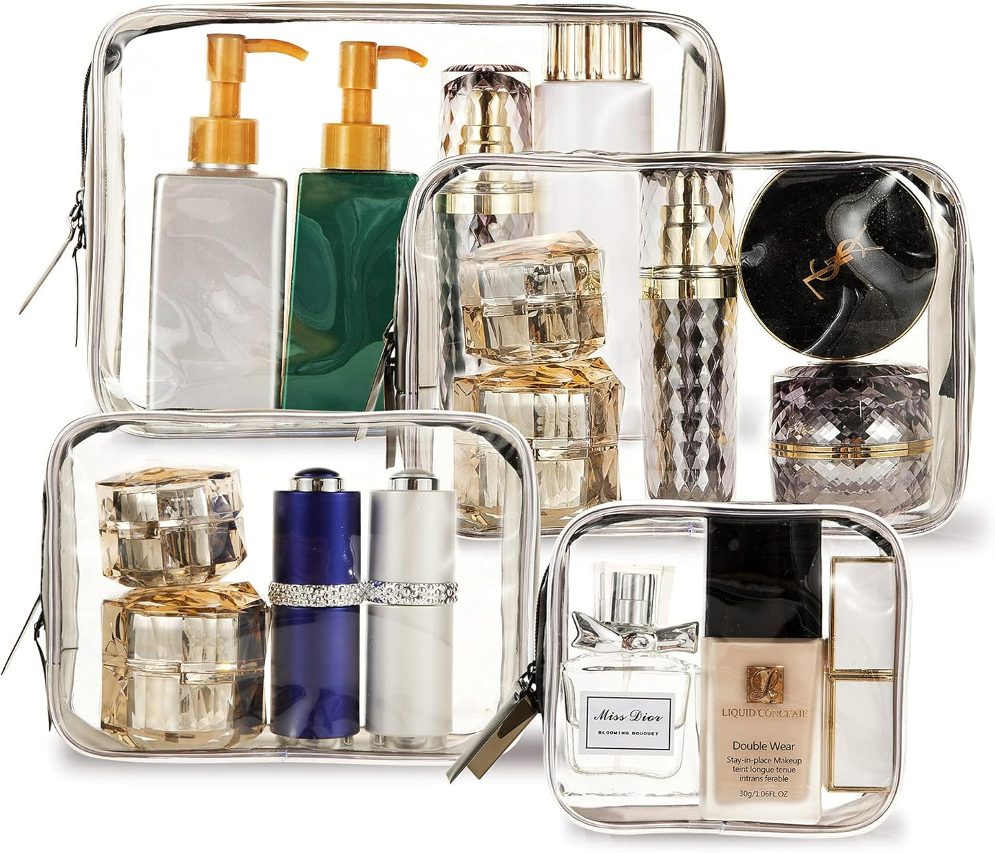 4 Pcs Clear Makeup Bags with Zipper, Makeup Cosmetic Bag for Women Men, Makeup Bag for Travel, Bathroom