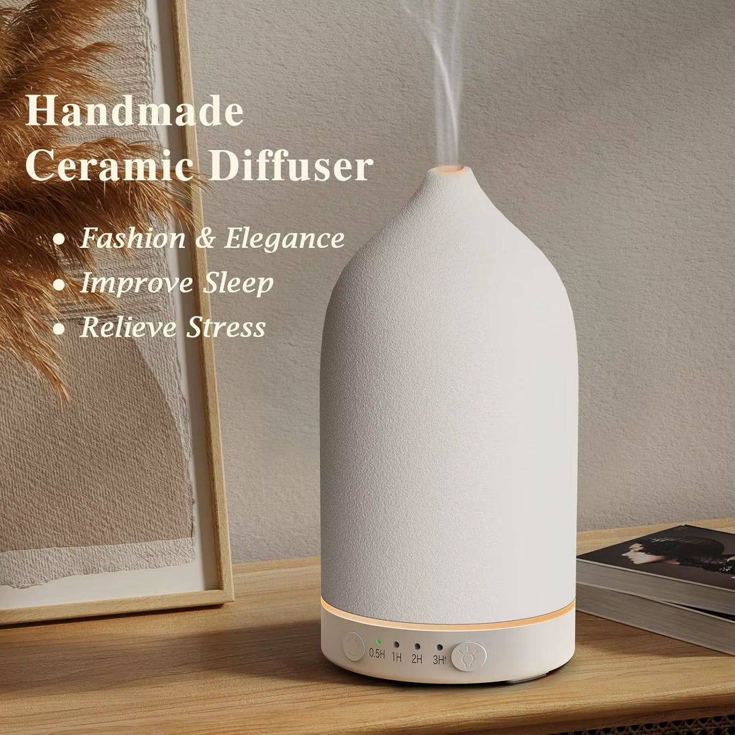 Ceramic Diffuser 100ML Essential Oil Diffuser Air Humidifier with 7 LED Ultrasonic Aromatherapy Diffusers for Home