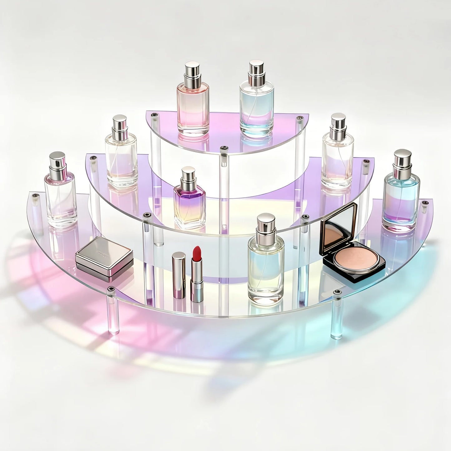 3-Tier Iridescent Acrylic Display Stand with Pastel Rainbow Colors Perfume Cosmetic Organizer,Ifor Dressing Table,Beauty Counter