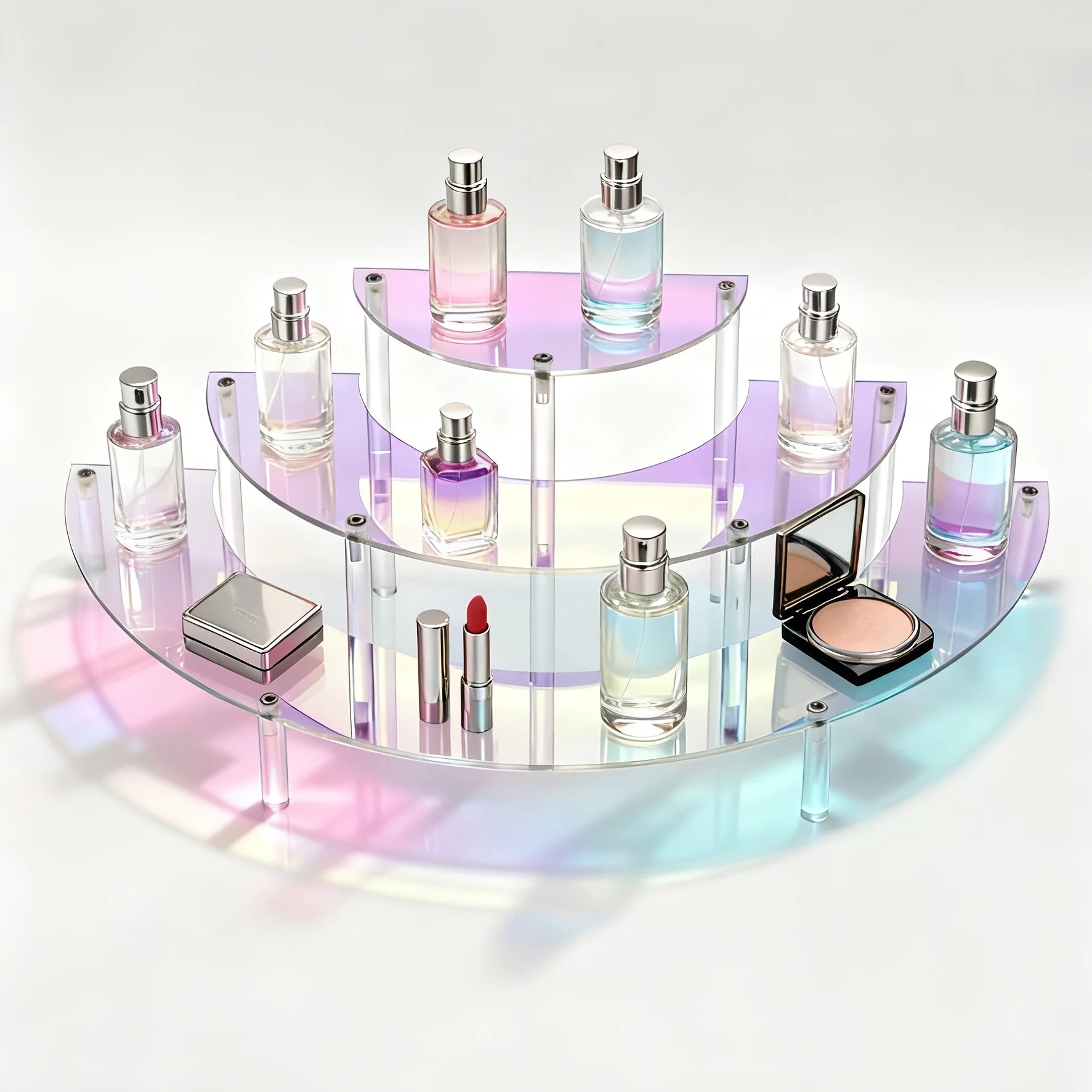 3-Tier Iridescent Acrylic Display Stand with Pastel Rainbow Colors Perfume Cosmetic Organizer,Ifor Dressing Table,Beauty Counter