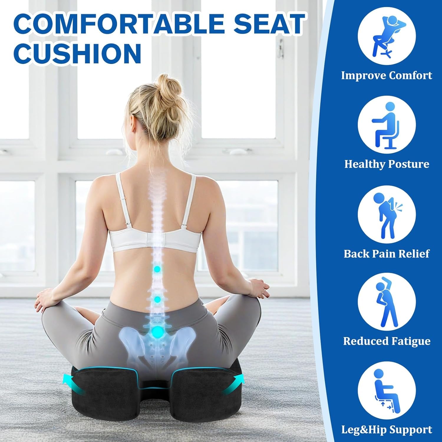 Seat Cushion, Gel Chair Cushions, Office Chair Cushions, Anti-Slip Bottom & Remo