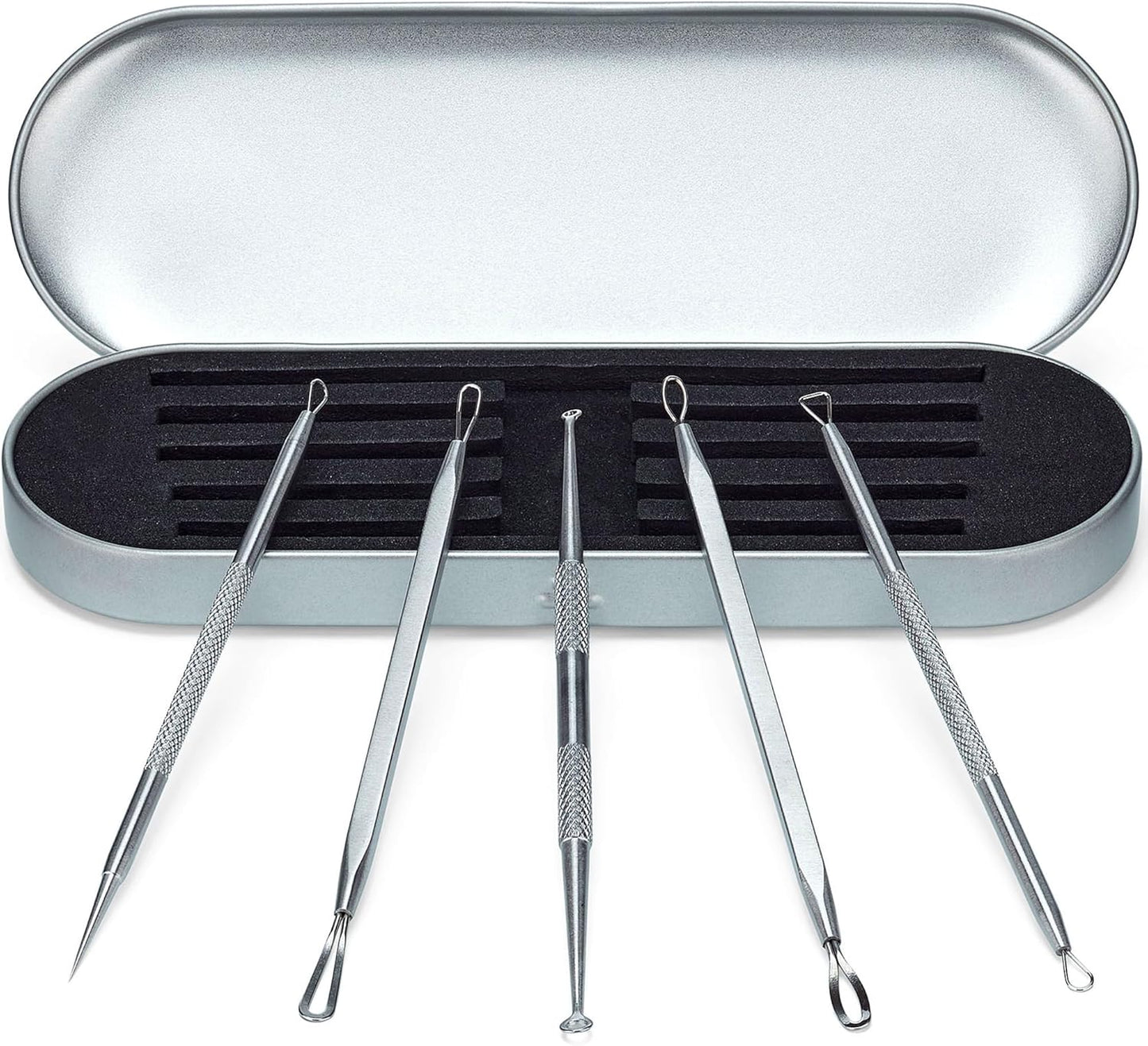 Ultimate Blackhead Removal Skincare Tools Set, Vidal Loops, Uno Spoon, 5 in 1, Metal Storage Case