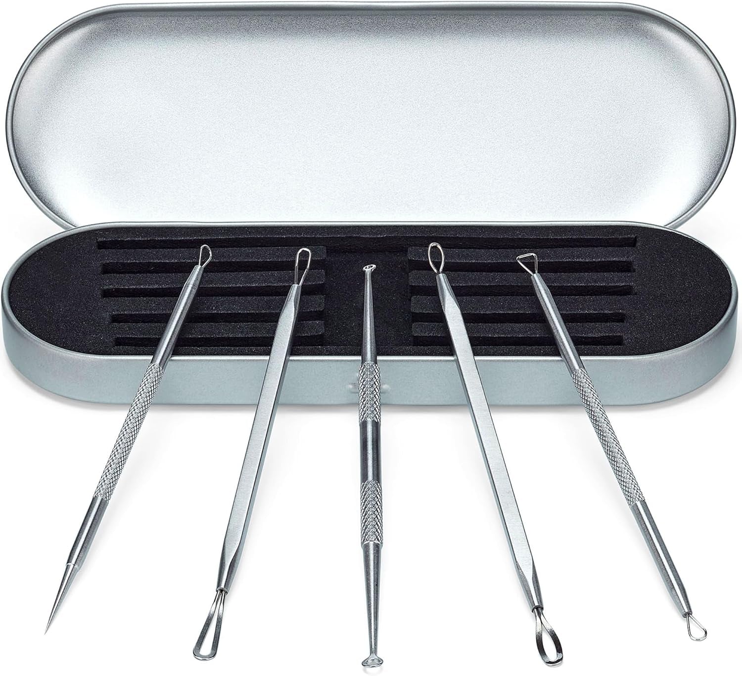 Ultimate Blackhead Removal Skincare Tools Set, Vidal Loops, Uno Spoon, 5 in 1, Metal Storage Case