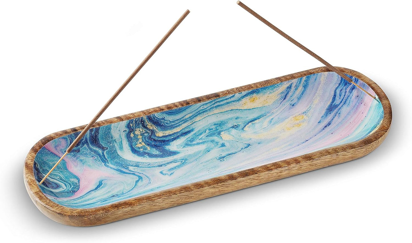 Incense Holder or Incense Burner, Incense Holder for Sticks, Ash Catcher or Insence-Stick Holder or Insence Tray for Table Decor, 12-Inch Long and 4-Inch Wide, Mango Wood, Galaxy