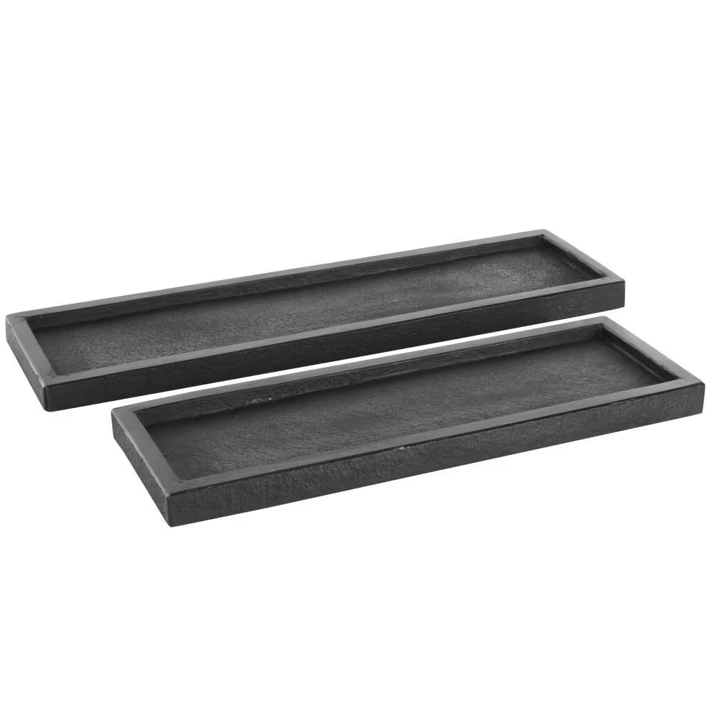 Black Marble Minimalistic Slim Textured Decorative Tray (Set of 2)