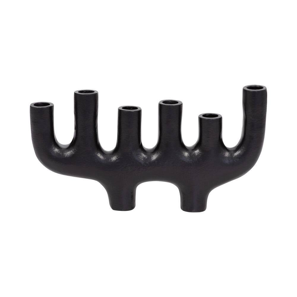Black 7 In. Metal Modern Solid Oblong 6 Taper Candle Holder