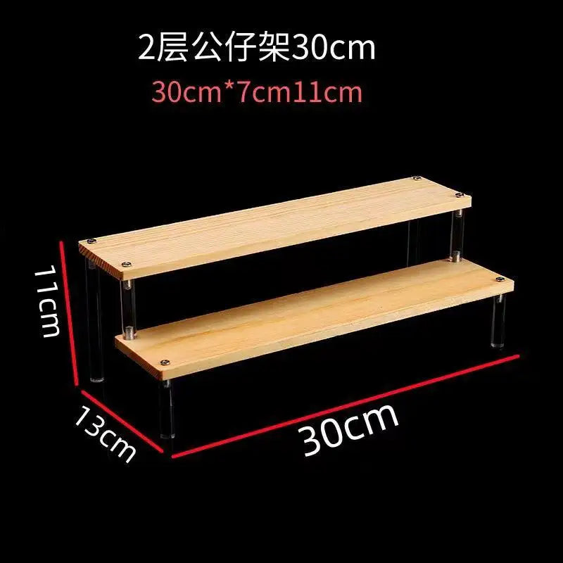 1-5 Tier Acrylic and Solid Wood Panel with Clear Acrylic Column Display Stand for Perfume, Cosmetic, Car Modle, Toy Storage Rack