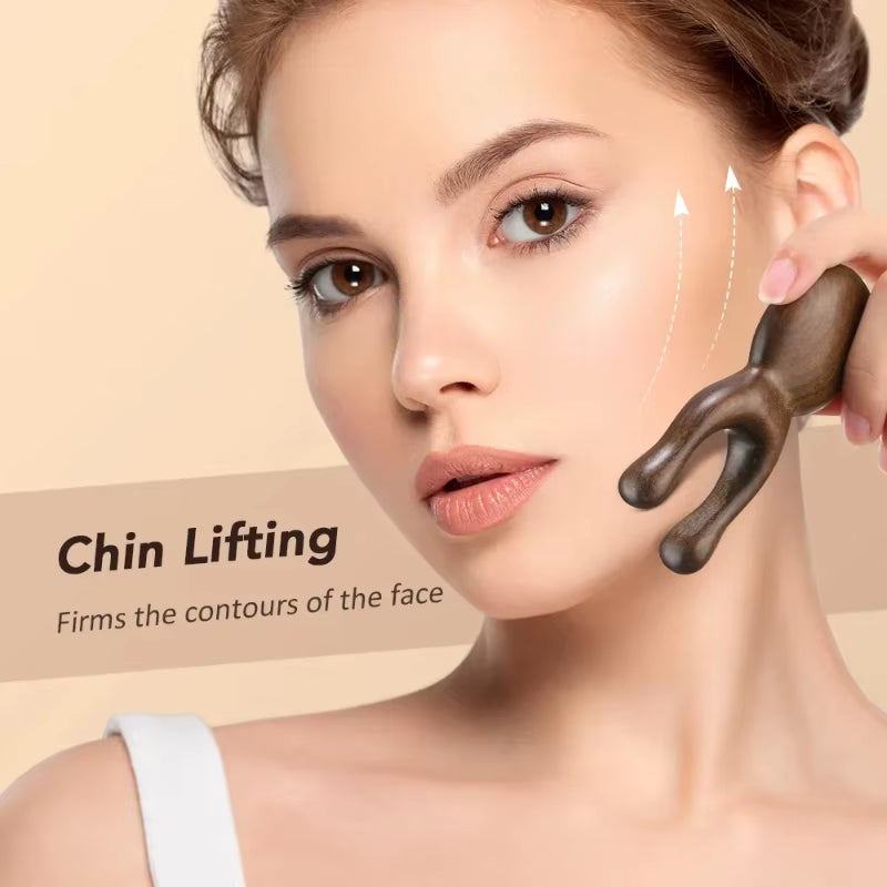 Wooden Gua Sha Facial Tools Head Massager Sandalwood Wood Massage Tool for Face Nose Eye Wood Massage Acupressur Tools