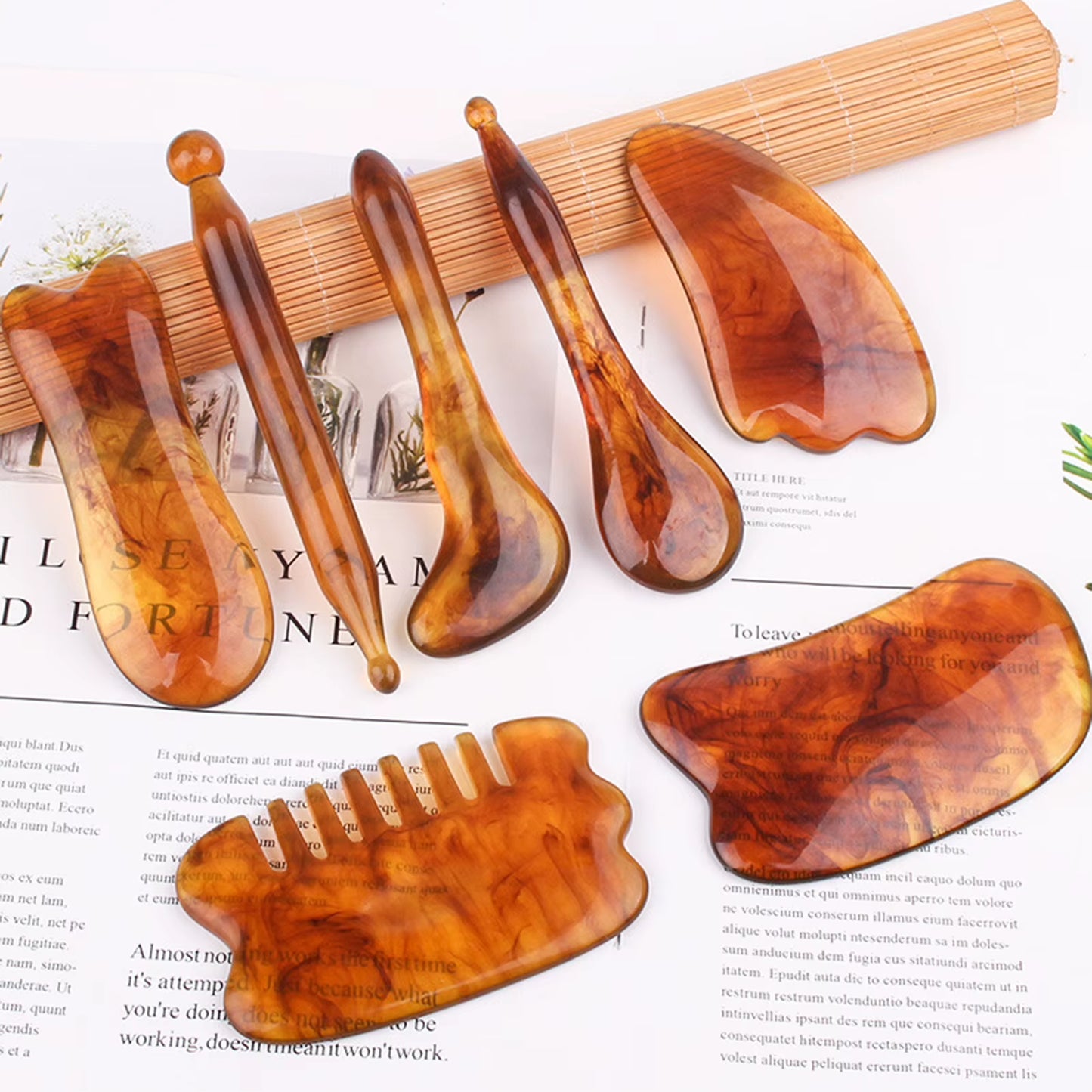 1/7Pcs Resin Face Massage Tools Gua Sha Face Skin Care Massager Sticks Lotus Seedpod Shape Facial Lifting Dark Spots Care Tool
