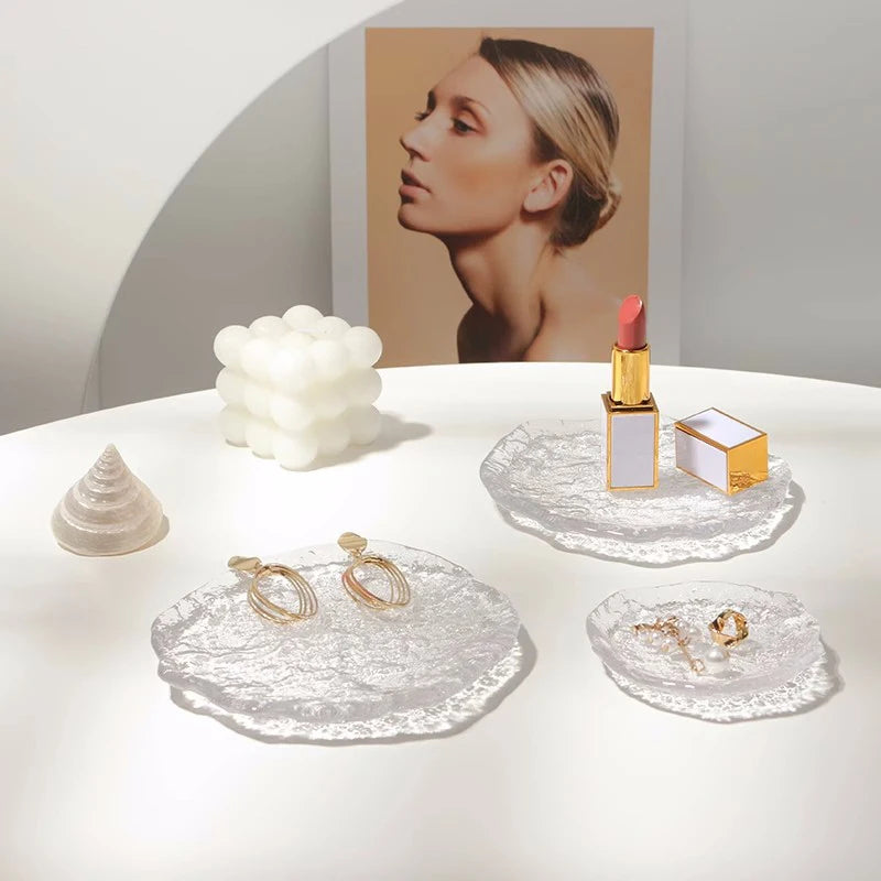 Glass Decorative Trays Dinner Plate Transparent Dinner Dish Table Tray Jewels Display Tray Dessert Cake Plates Table Decor