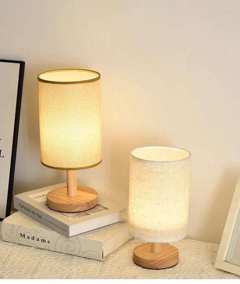 LED Table Lamps Simple Chinese Style Decoration Lamp Dimmable USB Plug Night Light Fabric Lampshade Bedroom Bedside Lighting