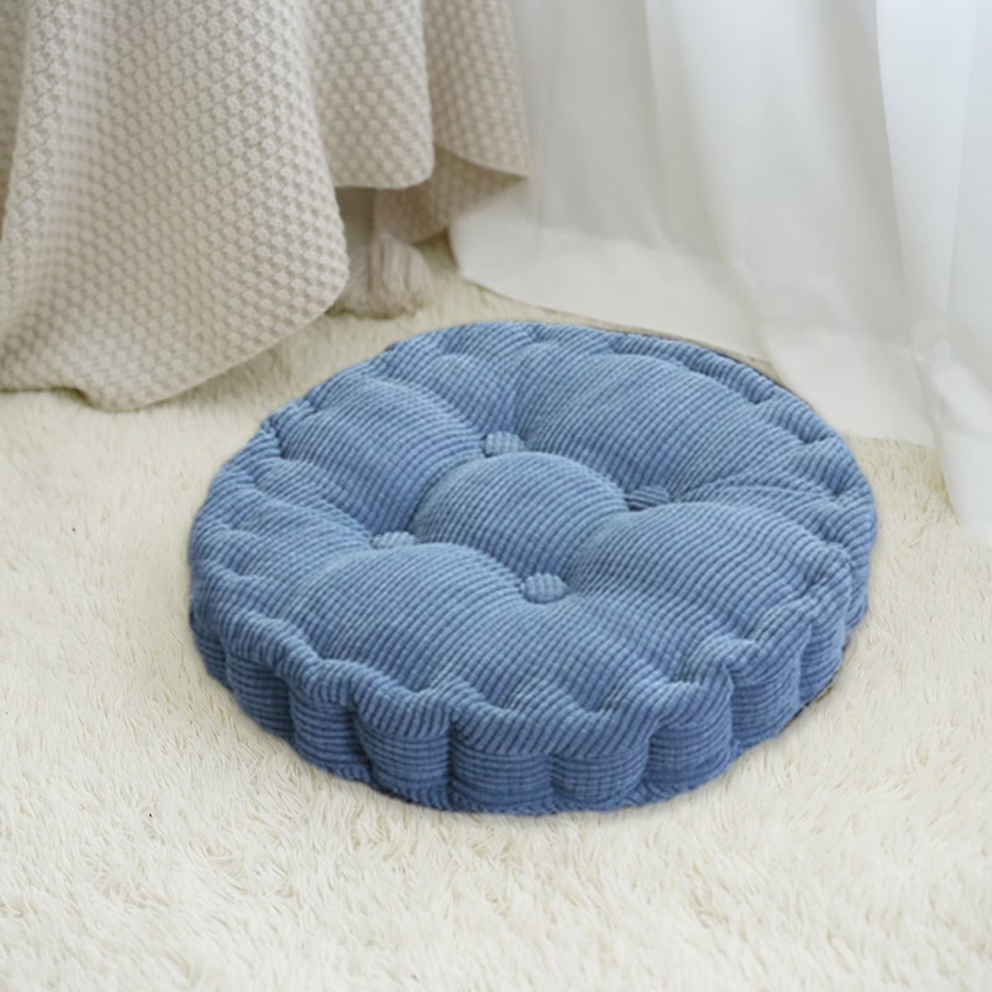 round Floor Pillow, Large Meditation Seat Cushion for Adult, 16" Circle Tufted Corduroy Solid Chair Pad, Thicken Soft Cotton Filled Seat Pads Non-Slip Floor Cushion for Living Room Tatami Patio
