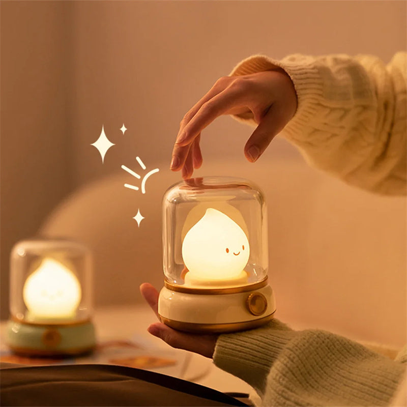 Retro Small Night Lamp Bedroom Mini Desktop LED Cute Night Lamp Creative USB Rechargeable Portable Cartoon Table Lamp for Coffee Bar Hotel Bedroom Home Decor