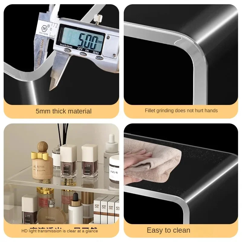Clear Acrylic Shelf Desktop Display Cabinet Baffle Wardrobe Refrigerator Layered Partition Cosmetics Toy Perfume Storage Rack