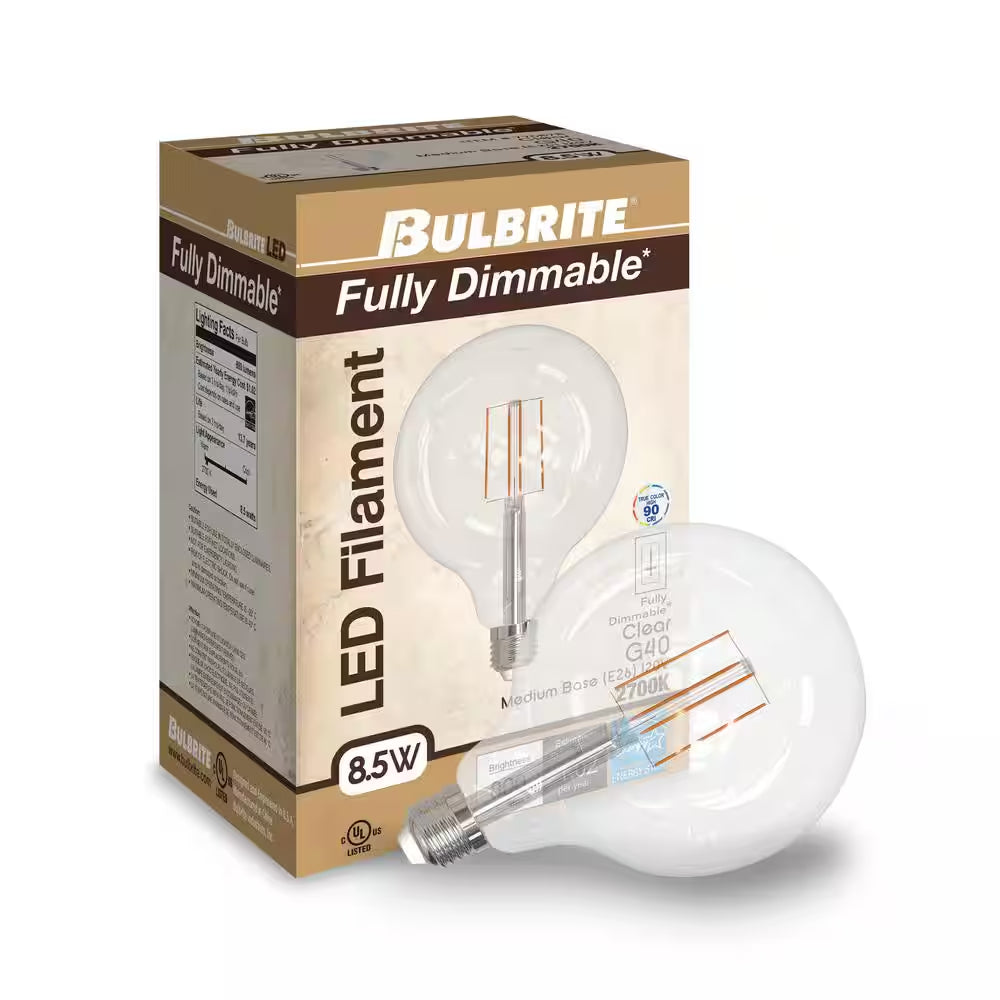 60-Watt Equivalent G40 Clear Dimmable Edison LED Light Bulb Warm White (2-Pack)