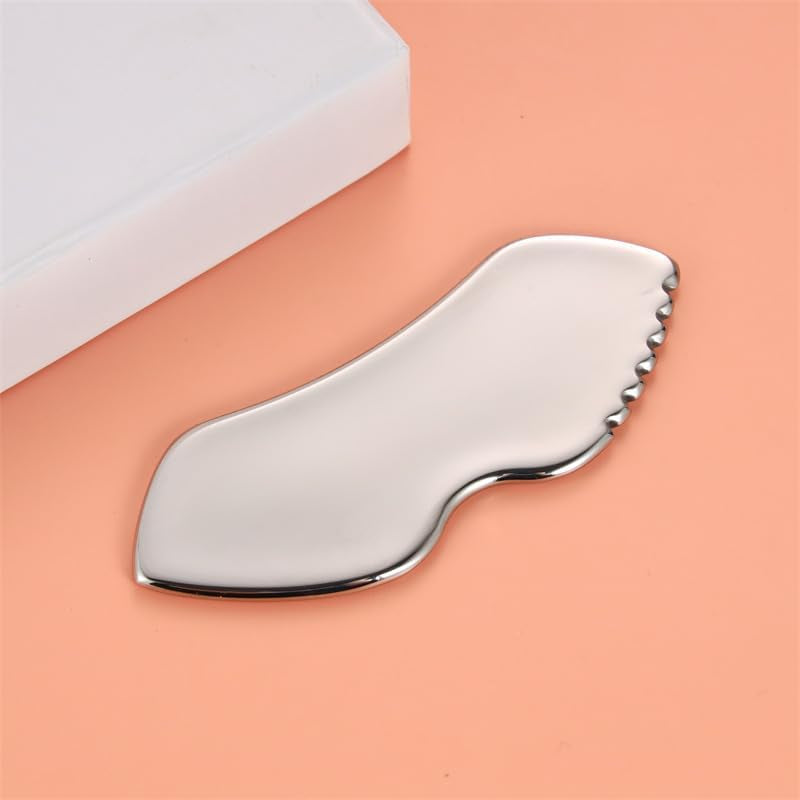Stainless Steel Gua Sha Facial Tools, Metal Guasha Tool for Face and Body, Gua Shua Scraper for Face Massager Lymphatic Drainage, Facial Sculpting Tool with Travel Pouch, 4X1.6In, Silver