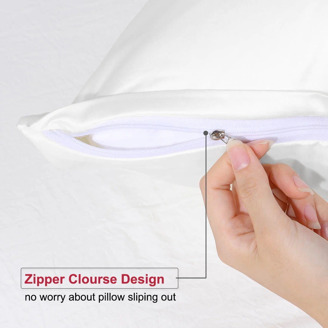 Set of 4 Silky Satin Pillowcases Pillow Cover White King