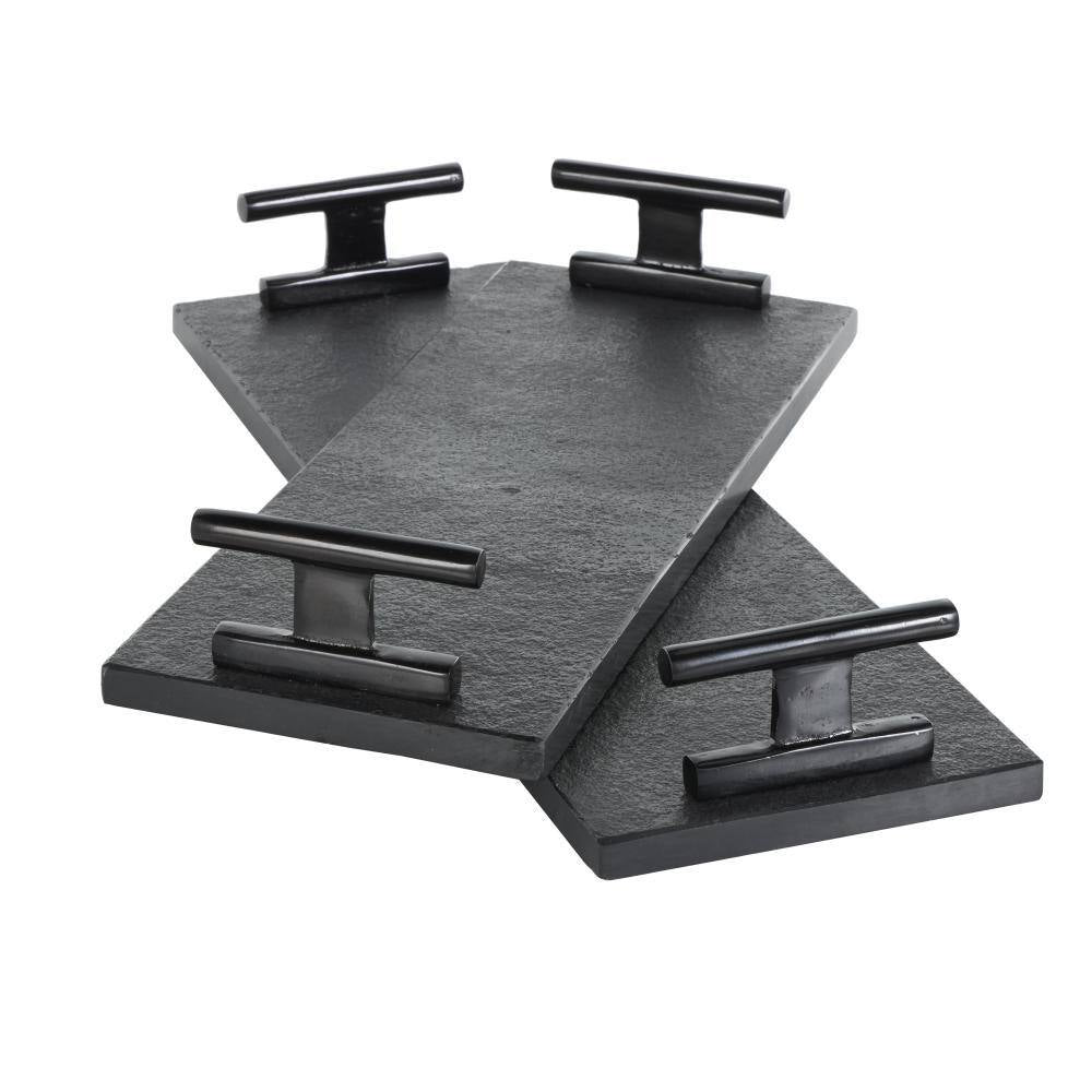 Black Marble Slim Textured Decorative Tray with Rod Handles (Set of 2)