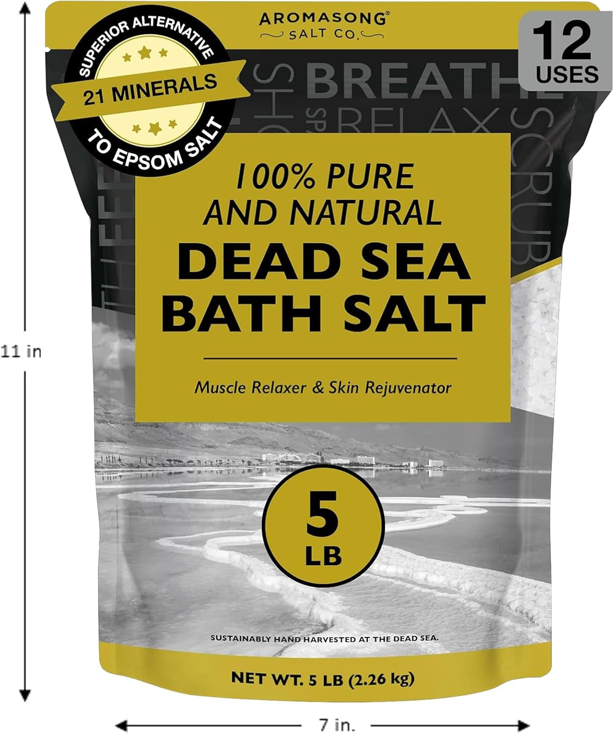 Dead Sea Bath Salt - 100% Pure & Natural Dead Sea Salts for Soaking Fine Grain 5 LB - Bulk Resealable Pack - Used for Body Wash Scrub - Soak for Women & Men.