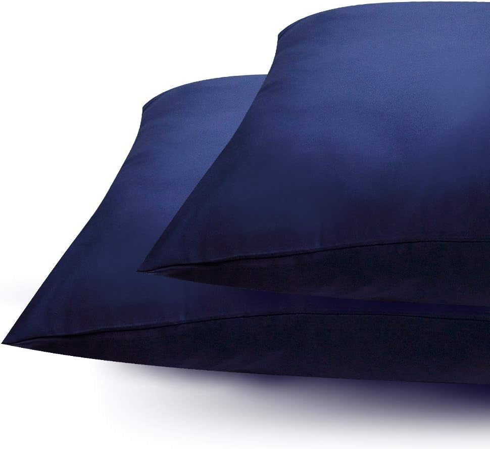 Silky Satin Pillow Cases Set of 2, Soft Satin Pillowcases for Hair and Skin, Satin Pillow Covers with Zipper Closure, Standard Size 20X26 Inches, Navy