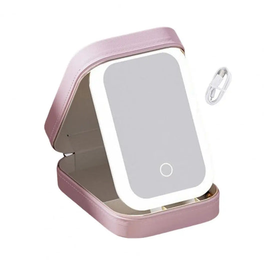 Travel Makeup Bag with LED Mirror USB Rechargeable 3 Colors Adjustable Lighted Vanity Mirror Cosmetic Case Jewelry Organizer Box