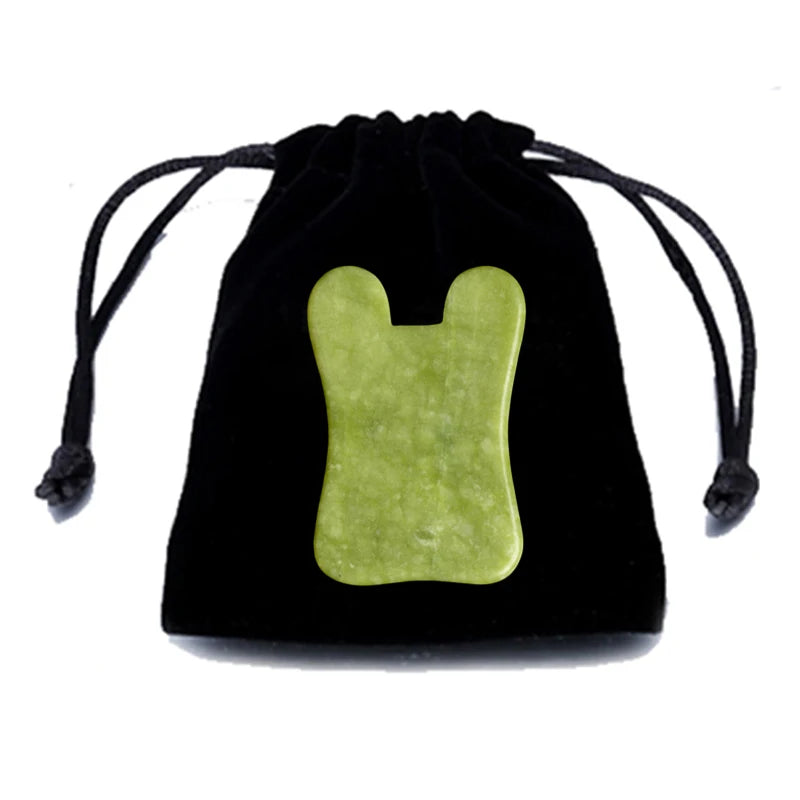 Natural Gua Sha Jade Stone for Face Guasha Massage Tools Body Acupuncture Stick Beauty Gouache Scraper with Black Velvet Bag