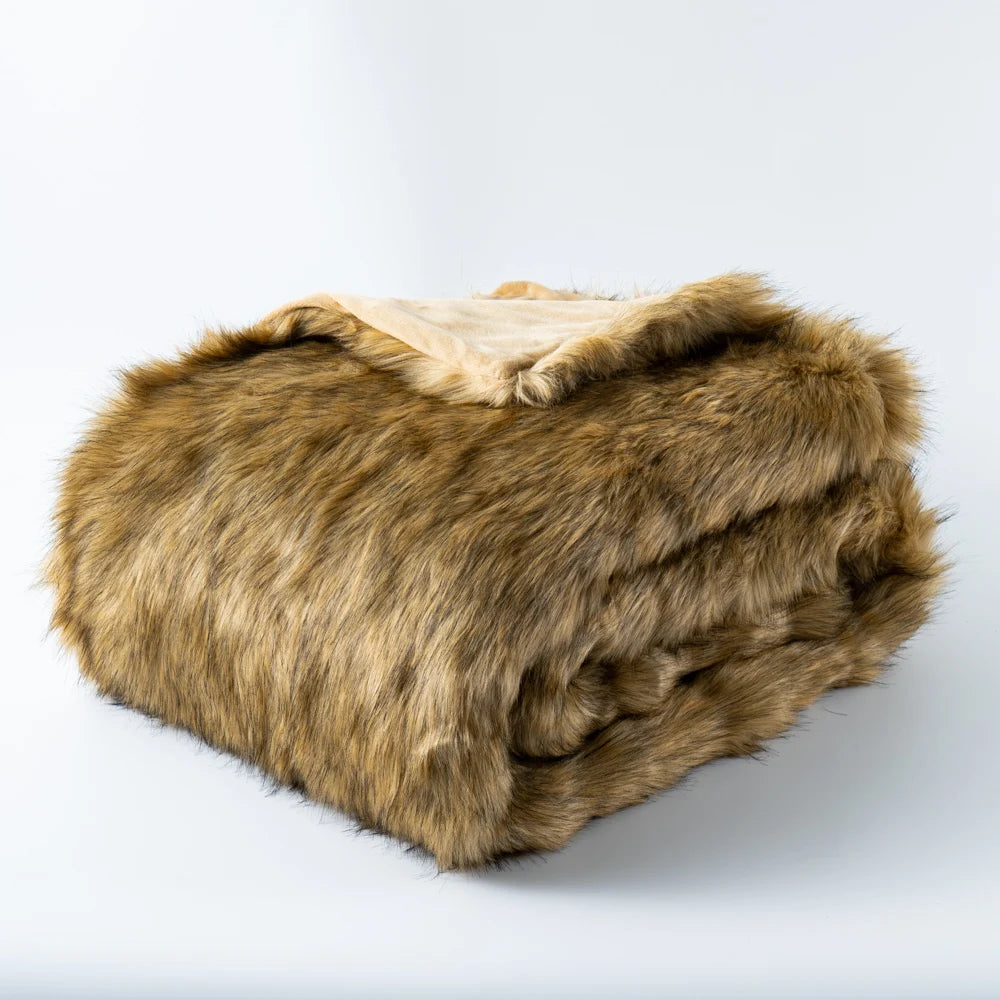 Faux Fur Throw Blanket Luxury Decorative Sofa Blankets Thick Warm Fur Blanket Soft Fluffy Plaid Throws for Bed King Size