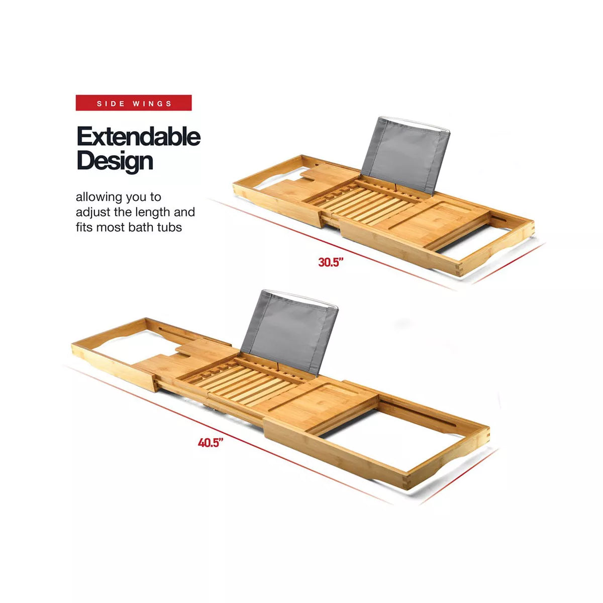 tub Caddy - Foldable Expandable Size, Fits Most Tubs Waterproof tub Tray & Caddy Tray Holder for Wine Glass, Book, Soap, Phone Homeitusa
