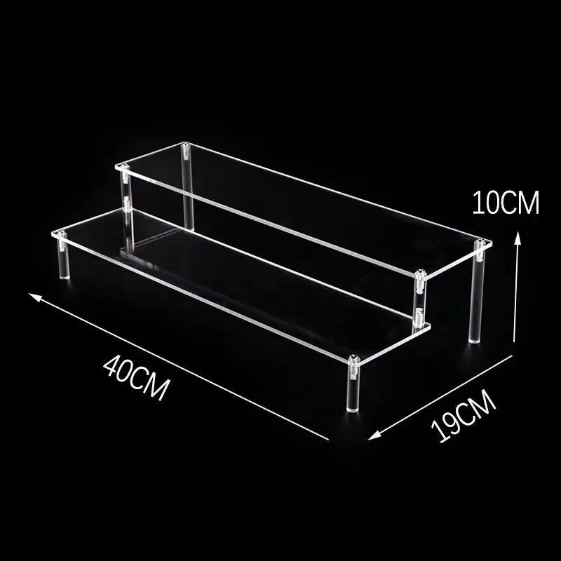 1-5 Tier Acrylic and Solid Wood Panel with Clear Acrylic Column Display Stand for Perfume, Cosmetic, Car Modle, Toy Storage Rack