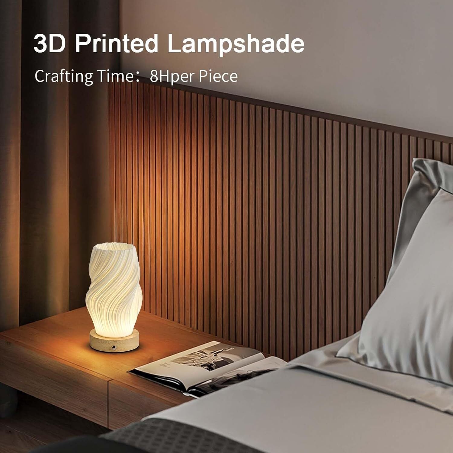 Small Battery Operated Lamp, Modern Table Lamp, Rechargeable, Touch Control, 3 C