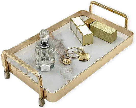 Perfume Trays for Dresser, Metal Handle Rectangular Decorative Tray, Handmade Vanity Tray, Jewelry Tray, Perfume Tray, Trinket Tray, Decorative Tray Tray for Dresser Bathroom Vanity Table, 10" L